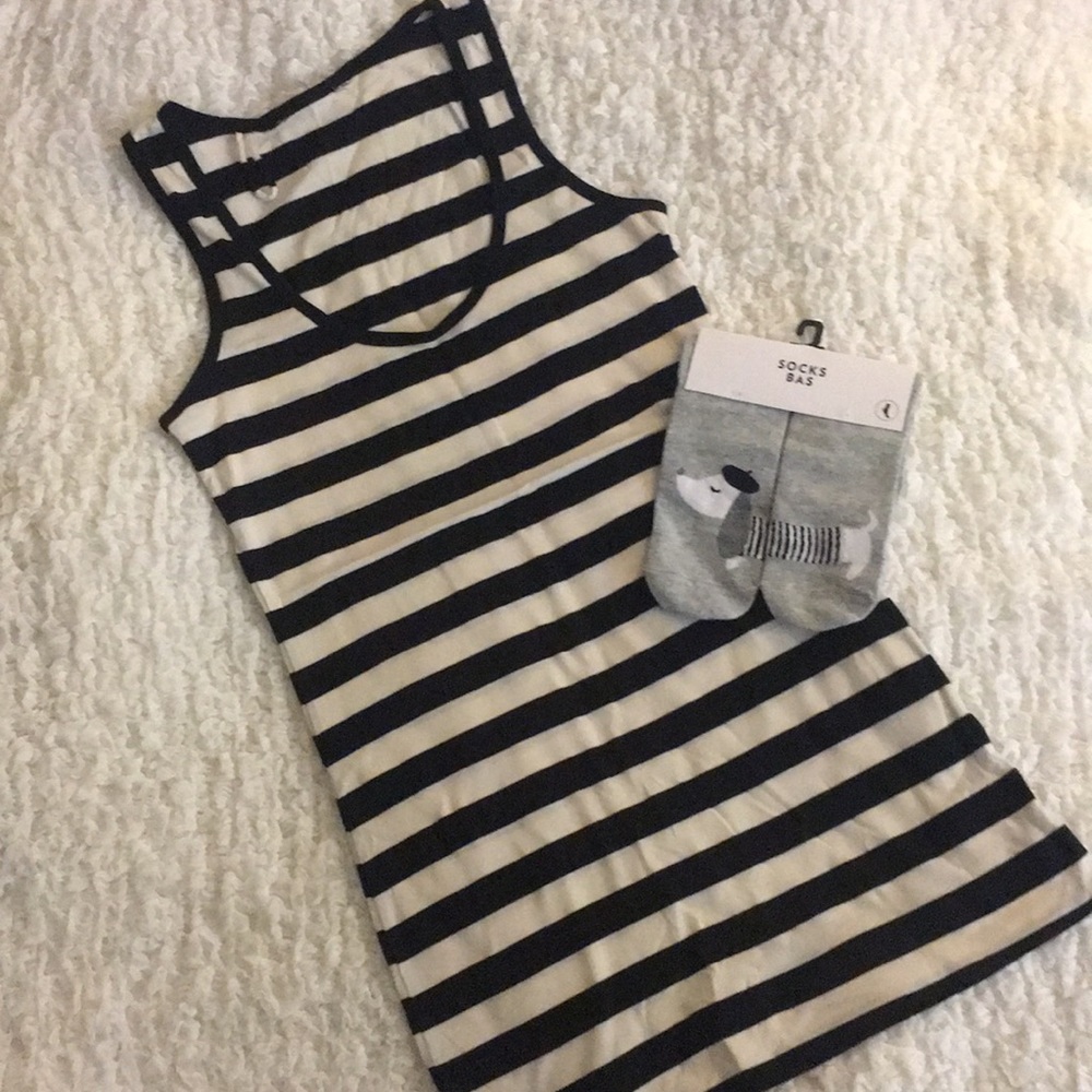 Feels like Paris SET of Striped Tank & Dog Socks